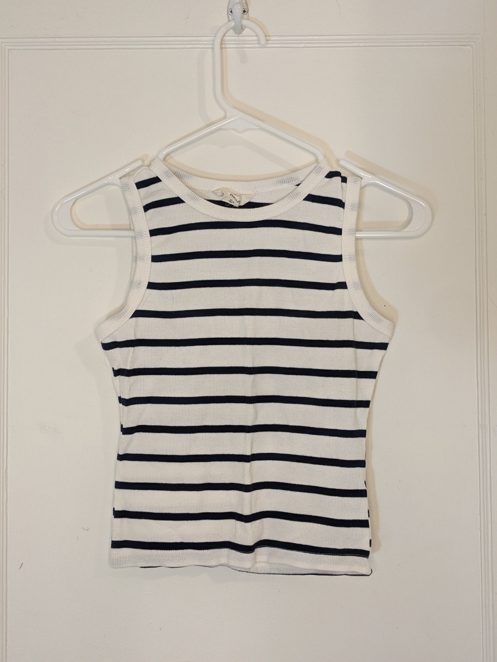 Striped Ribbed Tank Top - White/Navy